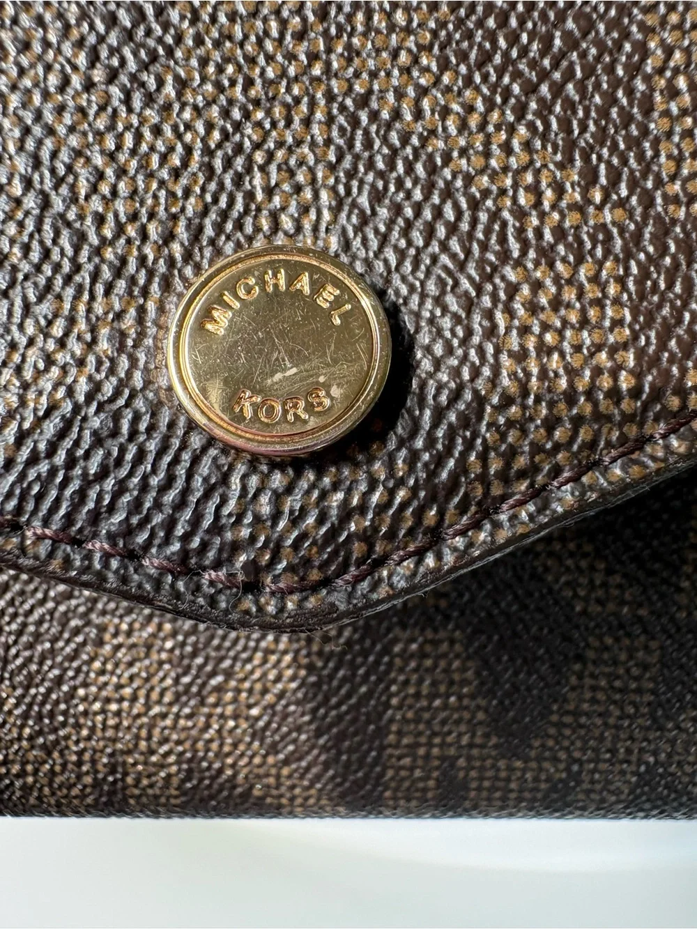 Michael Kors Signature MK Wallet on Chain Envelope Crossbody/Clutch Brown Gold